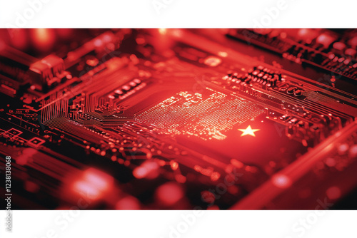 AI concept of China. Flag of China on a processor. China is world's largest chip manufacturer, demonstrating the country's superiority in global supply chain. AI photo