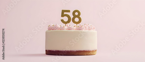 Happy Birthday 58th with gold letters on a light pink background photo