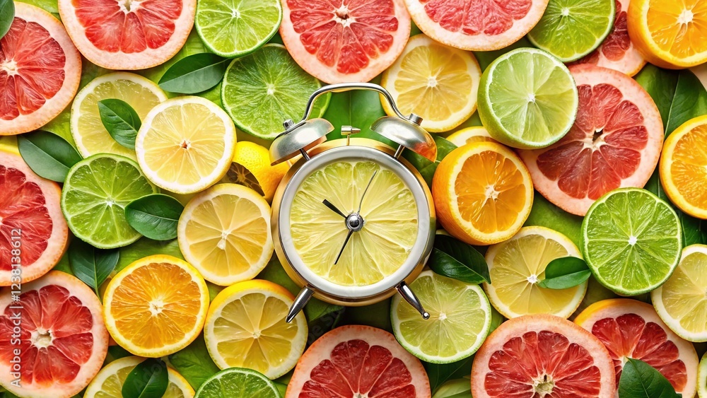 Creative Art Alarm Clock with Citrus Collage Web Banner Creative Art Alarm Clock with Citrus Collage Web Banner