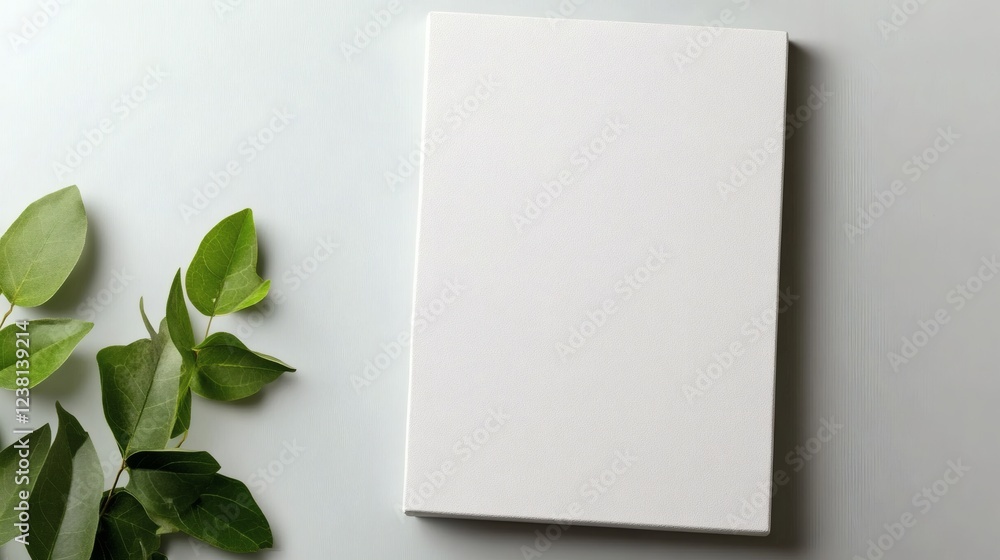 Blank canvas and fresh leaves arranged on a clean surface ready for creativity and artistic expression Blank canvas and fresh leaves arranged on a clean surface ready for creativity and artistic expression