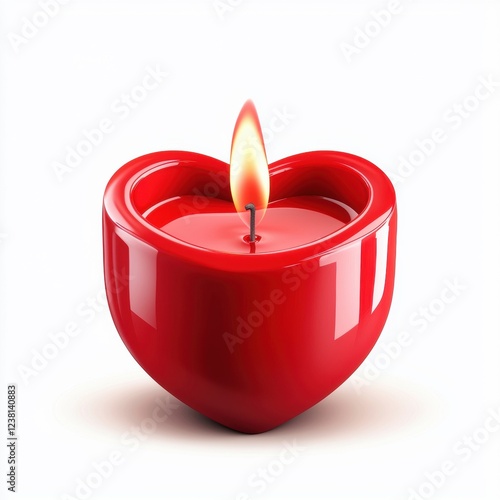 romantic red candle with a heart design, isolated on a white background for Saint Valentines Day