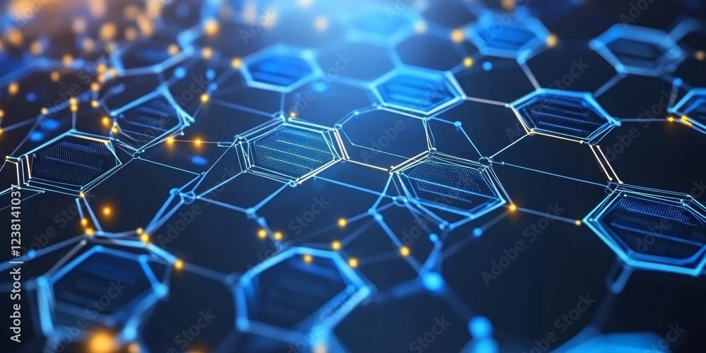 Obraz premium Glowing Interconnected Hexagons Futuristic Technology Illustration with Abstract Blue Design