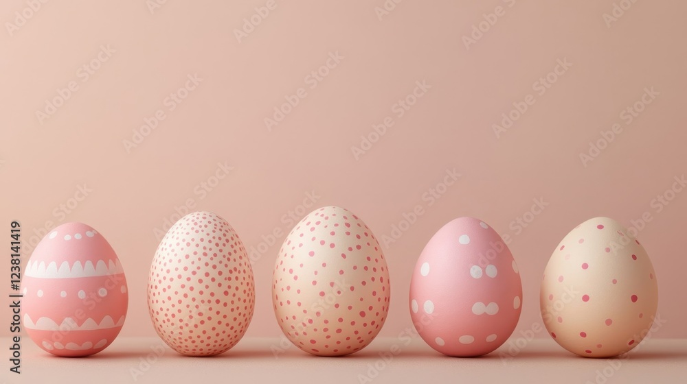 Pink and beige eggs on a gray background, Easter background, space for text Easter banner or card Pink and beige eggs on a gray background, Easter background, space for text Easter banner or card