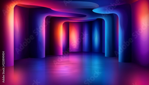 Neon Abstract Tunnel  Glowing Lines  Vibrant Color  Leading Lines  Reflective Floor  Digital Art
