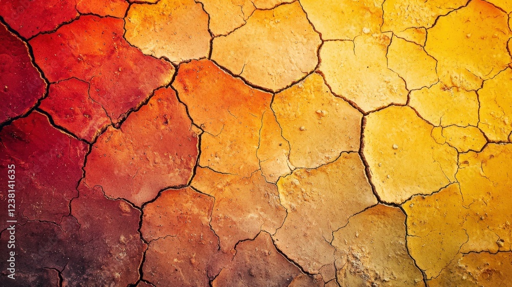 Dry Cracked Earth Surface with Red and Yellow Tones Texture Dry Cracked Earth Surface with Red and Yellow Tones Texture