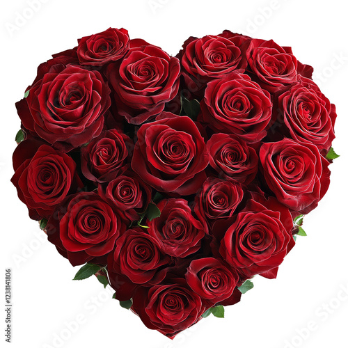 A heart-shaped arrangement of vibrant red roses, symbolizing love and romance.
