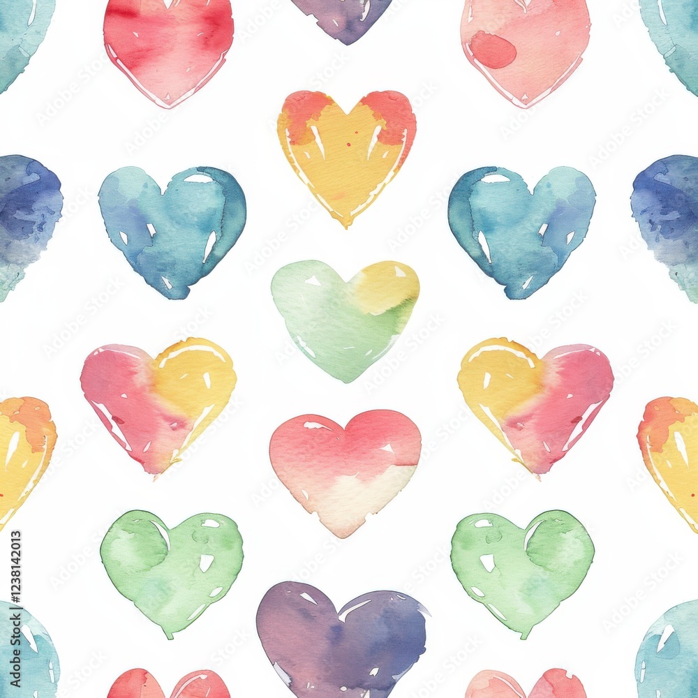 Fototapeta premium Colorful Watercolor Hearts Pattern for Creative Background Design