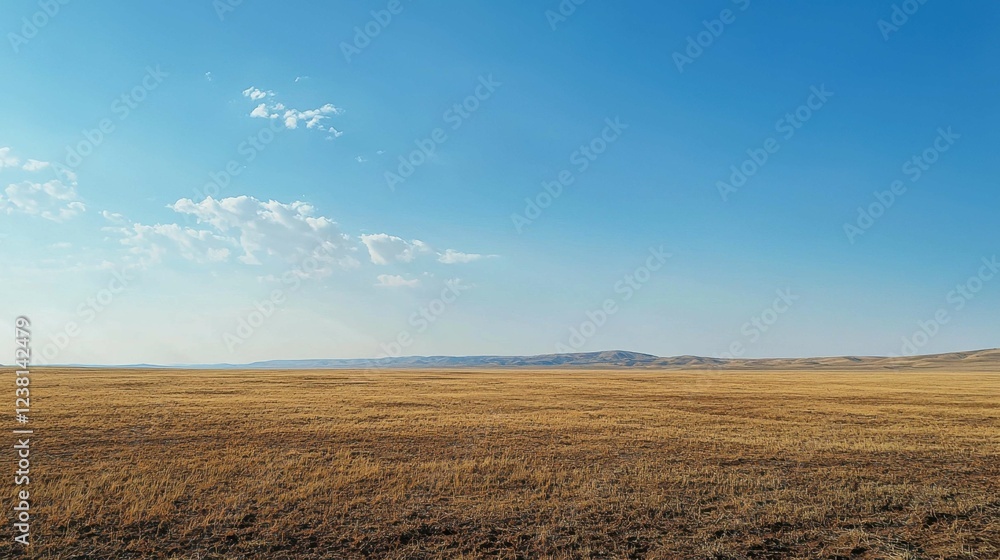 Expansive Golden Grassland Under Clear Blue Sky in Daylight