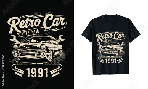 Retro Car T-Shirt Design - Celebrate Authentic Automotive Style with This Vintage-Inspired Graphic Tee. Perfect for Car Enthusiasts and Collectors, This '1991' Shirt is Ideal for Everyday Wear or Gift