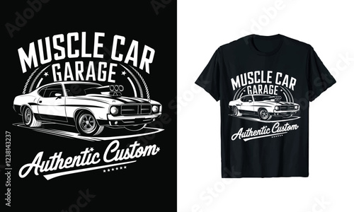 Muscle Car Garage T-Shirt Design - Showcase Your Passion for Classic Cars with This Authentic Custom Graphic Tee. Ideal for Car Enthusiasts, Mechanics, and Collectors. Perfect for Everyday Wear!