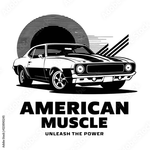 American Muscle T-Shirt Design - Unleash the Power of Classic Cars with This Bold Graphic Tee. Perfect for Auto Enthusiasts and Gearheads, Celebrate the Strength and Style of American Muscle Cars!
