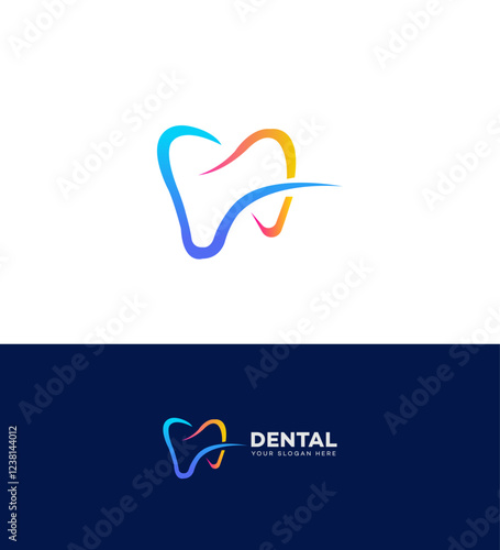 Modern Colorful Dental Logo Design, Tooth Icon, Healthcare Branding