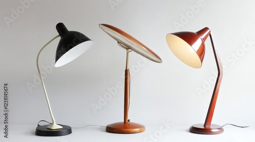 Three Mid-Century Modern Desk Lamps Black, Brown, and Beige