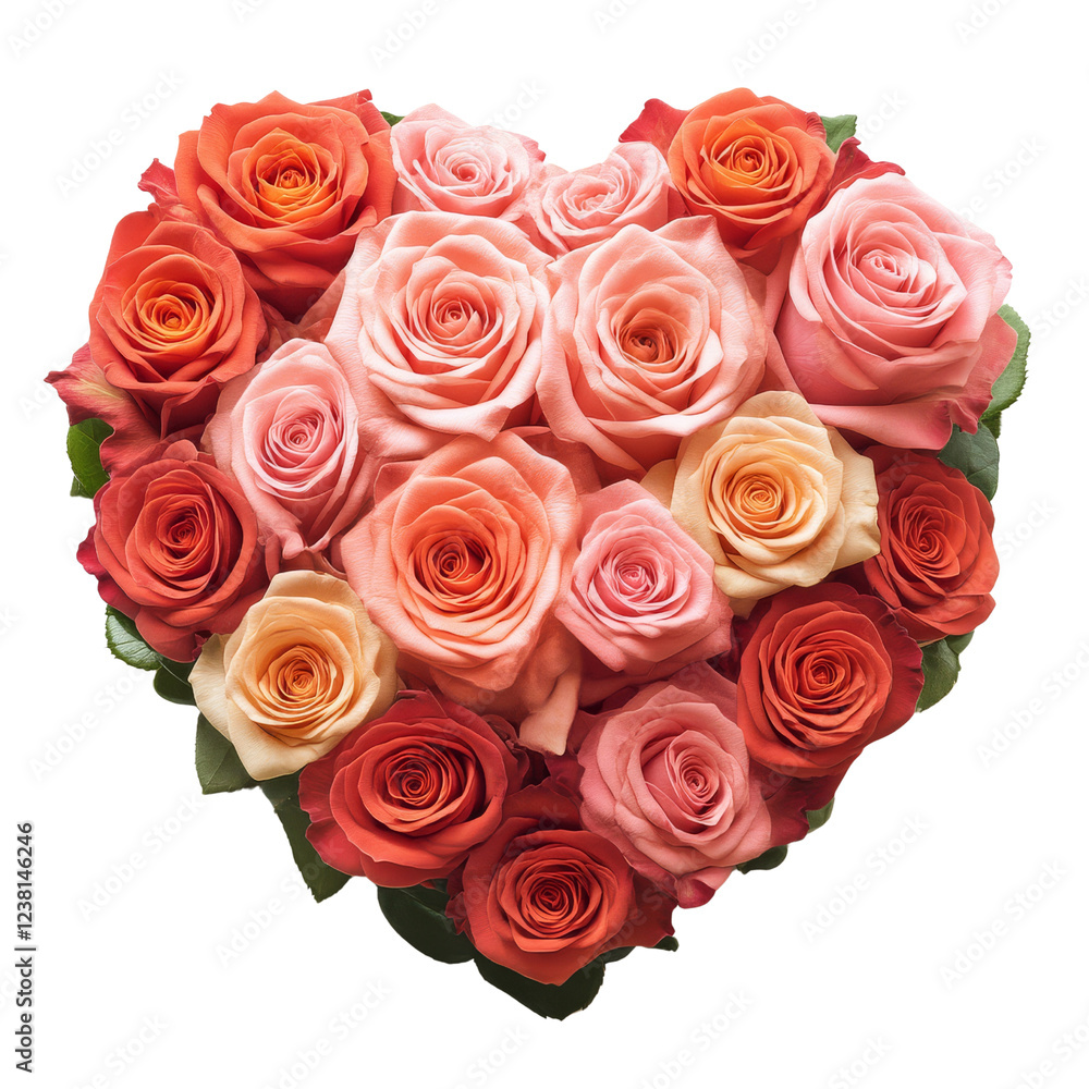 A heart-shaped arrangement of vibrant roses in shades of pink and red, showcasing their delicate petals and lush greenery. A heart-shaped arrangement of vibrant roses in shades of pink and red, showcasing their delicate petals and lush greenery.