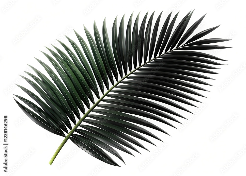 Fototapeta premium Isolated Black Palm Leaf Silhouette, Night Photography, White Background Stock Photo