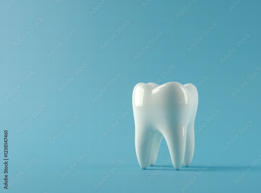 White tooth model and blue soft brush on a light blue background, a dental health concept. Dental care background. Tooth and toothbrush White tooth model and blue soft brush on a light blue background, a dental health concept. Dental care background. Tooth and toothbrush