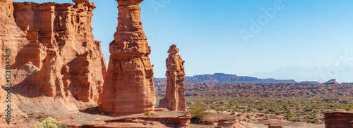 Rock formations in Talampaya National Park
in the desert area on the edge of the Sierra Pampeanas in central Argentina. Panorama photo