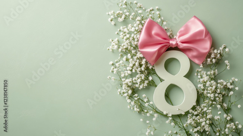 Elegant Womens Day Composition with Number Eight and Flowers