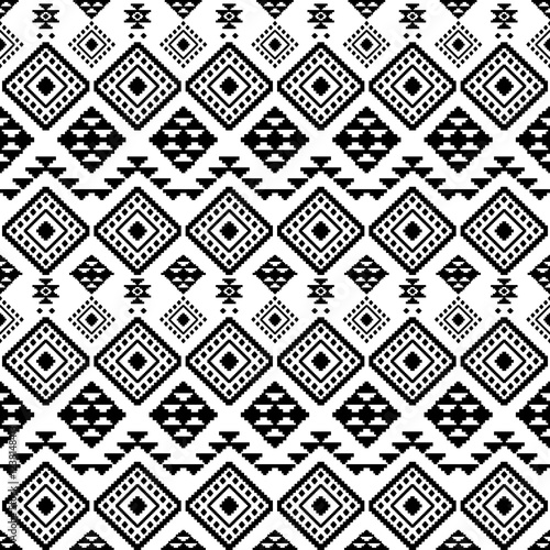 Southwest Aztec geometric Native American Mexican Navajo tribal ethnic boho indian texture ornament seamless pattern fabric black and white design vector for woven textile printing blanket rug carpet 