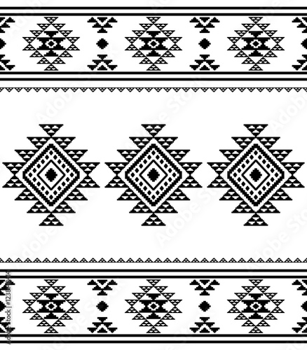 Southwest Aztec geometric Native American Mexican Navajo tribal ethnic boho indian texture ornament seamless pattern fabric black and white design vector for woven textile printing blanket rug carpet 