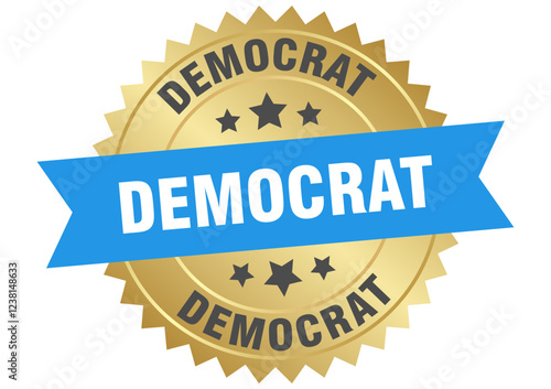 democrat. democrat round blue and gold label isolated on transparent background