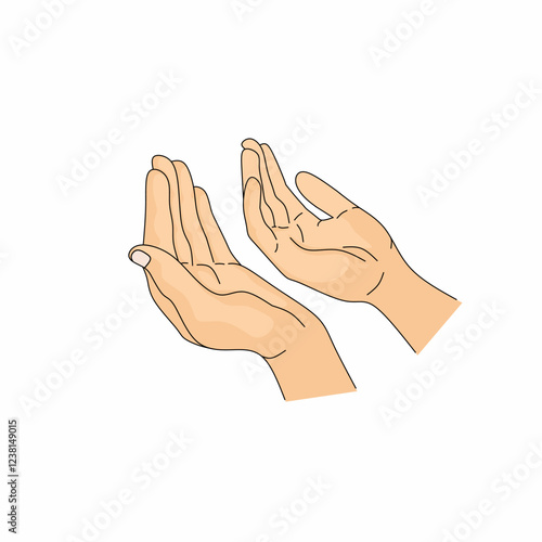 Raising Hands for Dua Pray. Islamic Traditional Prayer Gesture Line Art. Editable Stroke