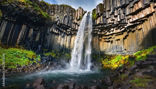 Svartifoss waterfall in Iceland with basalt column formations