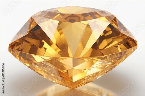 Close-up of a radiant-cut, yellow gemstone with brilliant facets and reflections. photo