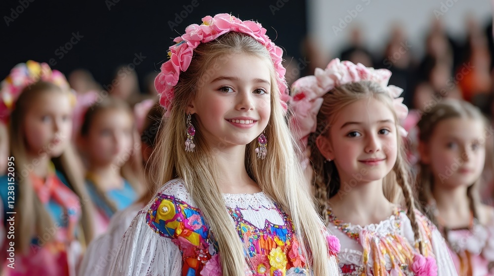Fototapeta premium Girls in folk costumes at a performance