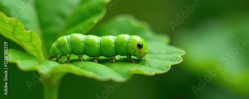 Small green caterpillar on water dropwort leaves, caterpillars, caterpillar, insects larvae photo