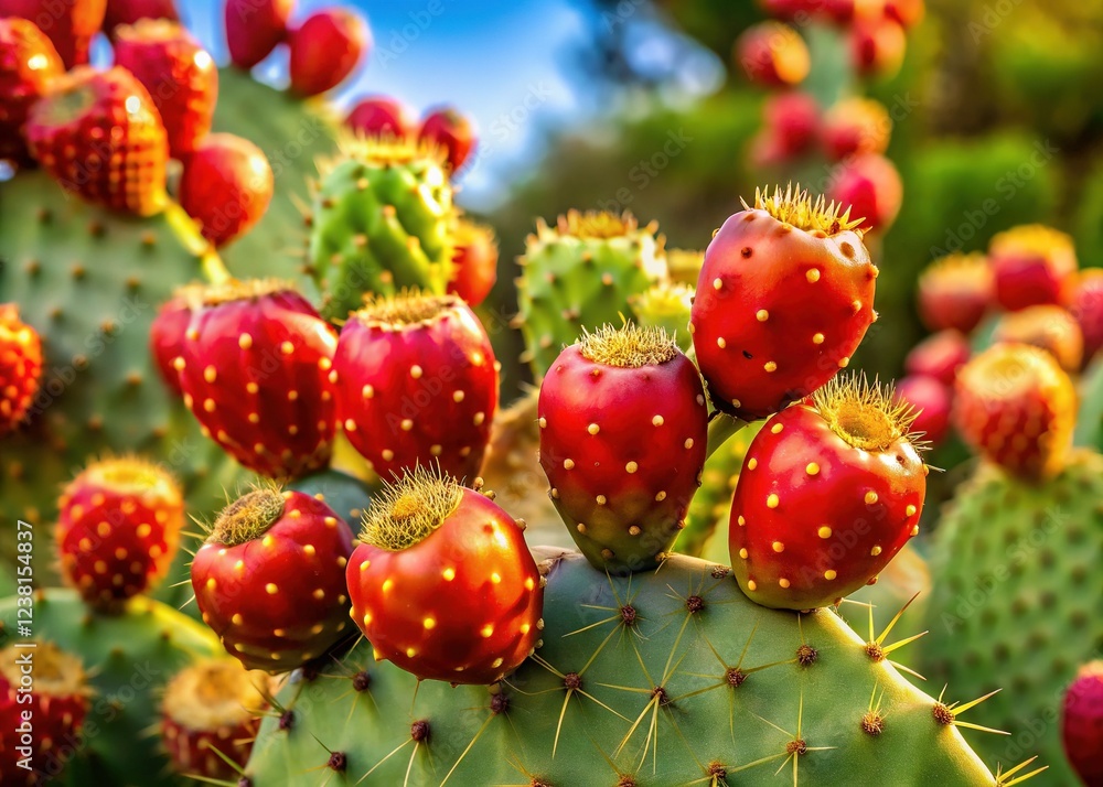 Ripe Prickly Pears on a Cactus - Double Exposure Stock Photo Ripe Prickly Pears on a Cactus - Double Exposure Stock Photo
