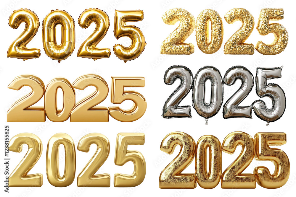 PNG New Year 2025 elements, set on transparent background PNG New Year 2025 elements, set on transparent background