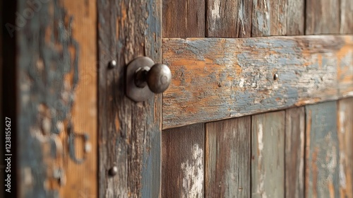 Obraz na płótnie Rustic Wooden Door with Metal Knob Detail w salonie