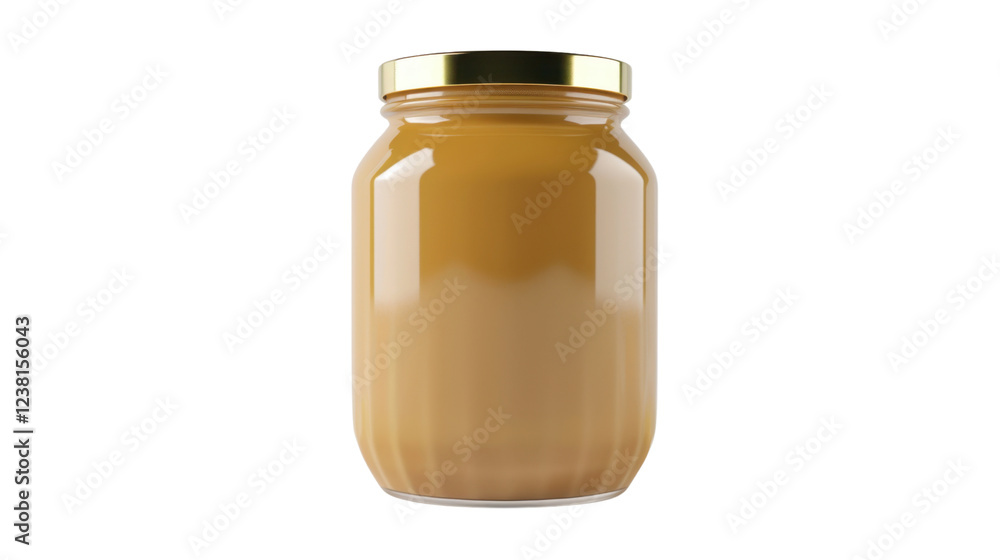 Peanut butter jar with golden lid on transparent background Peanut butter jar with golden lid on transparent background