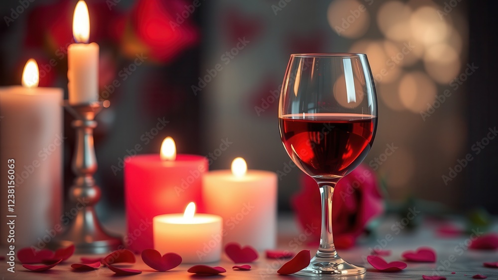 Romantic background with wine, candles and rose petals. Romantic background with wine, candles and rose petals.