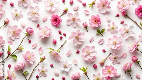 Silhouette Cherry Blossom Spring Floral Pattern - Flat Lay, White Background