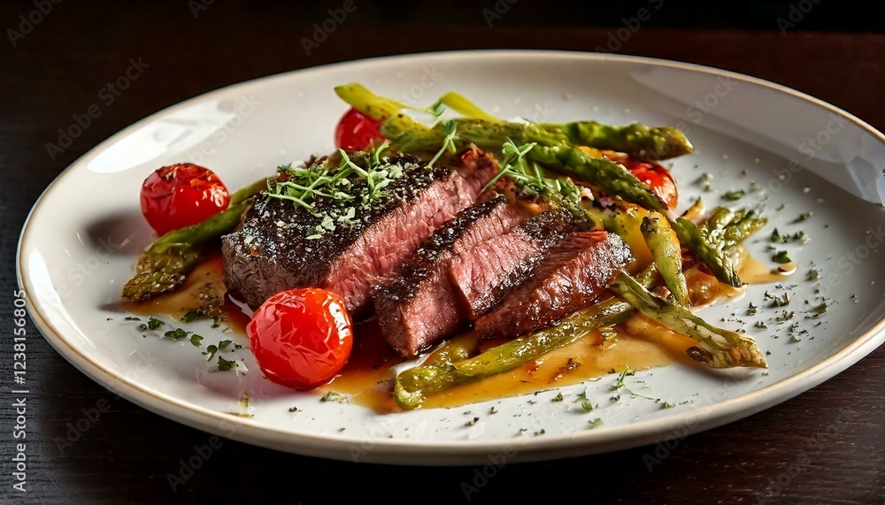 Elegant Seared Steak with Fresh Asparagus and Roasted Cherry Tomatoes Elegant Seared Steak with Fresh Asparagus and Roasted Cherry Tomatoes