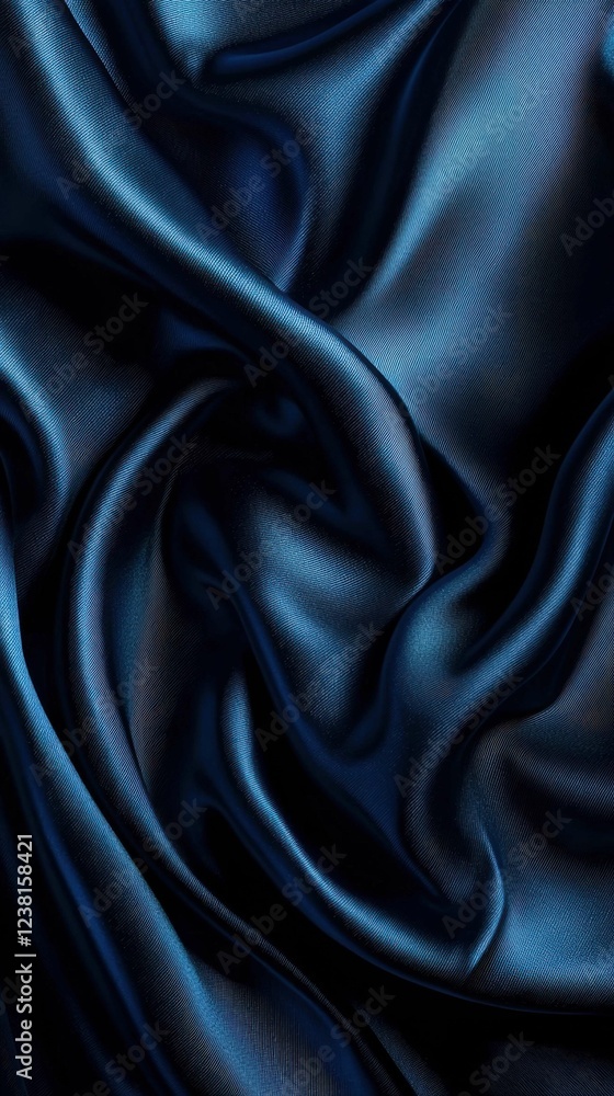 Fototapeta premium Luxurious Deep Blue Satin Fabric Texture with Soft Draped Folds