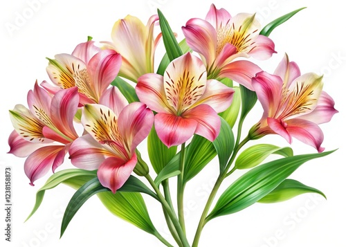 Stunning White Background Alstroemeria Flowers Photography