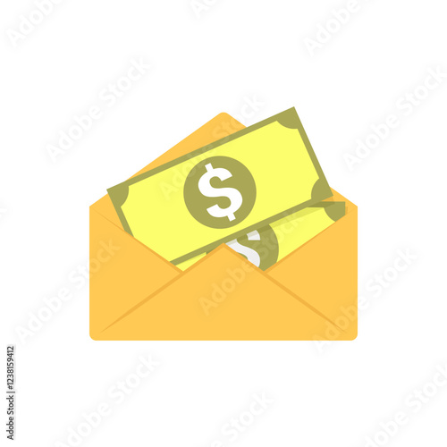 Open envelope with Dollar banknotes. Vector illustration represents concepts of receiving money, financial transactions, or budgeting