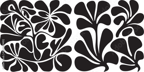 Matisse curves aestethic seamless flower patterns | Organic floral doodle shapes in trendy naive retro hippie 60s 70s style | Groovy abstract flower art | Floral doodle naive patterns | Trendy