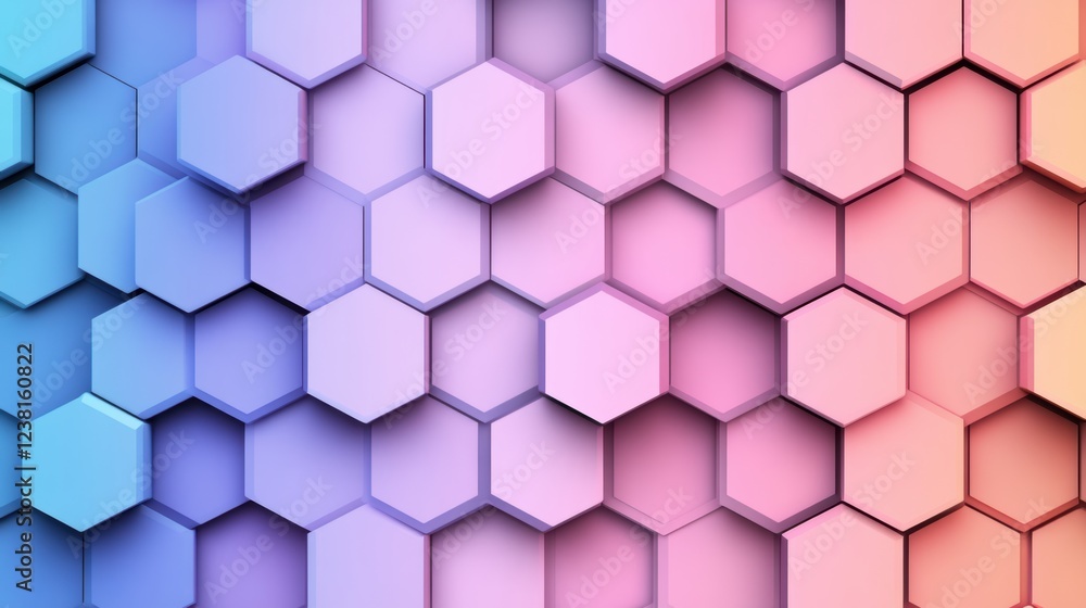 A visually striking abstract design featuring hexagonal shapes in a gradient of blue to pink hues, This image can be used for backgrounds in technology, creativity, or modern art projects, A visually striking abstract design featuring hexagonal shapes in a gradient of blue to pink hues, This image can be used for backgrounds in technology, creativity, or modern art projects,