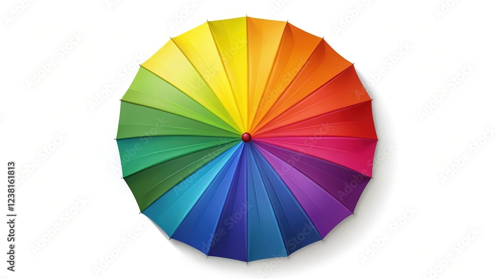 Obraz premium Vibrant Colorful Umbrella Overhead View on White Background - Stock Photo
