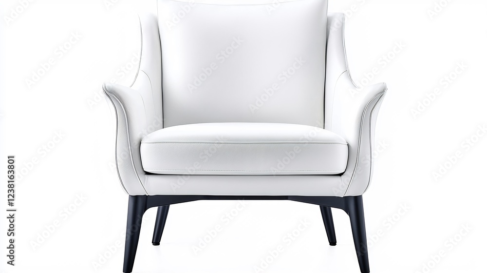 Elegant white armchair with sleek design, isolated on white background, suitable for modern interiors