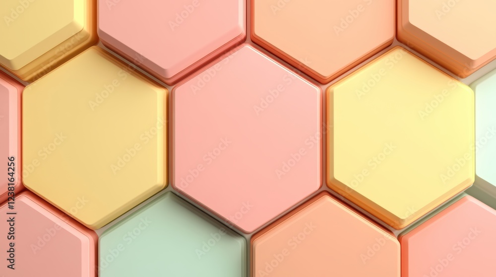 A close-up of a hexagonal pattern in soft pastel colors creates an appealing visual texture, This image can be used for backgrounds in design projects, branding, or marketing materials, A close-up of a hexagonal pattern in soft pastel colors creates an appealing visual texture, This image can be used for backgrounds in design projects, branding, or marketing materials,