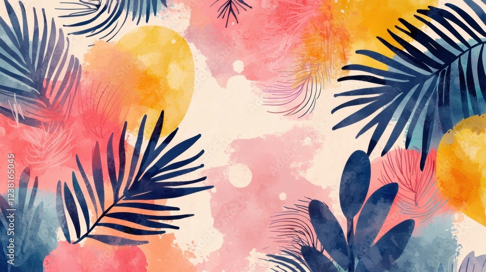 Naklejka premium Vibrant Tropical Leaves and Abstract Colors for Background Design
