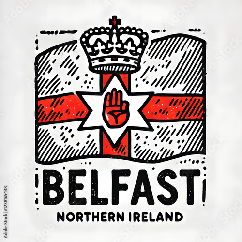 Belfast Logo with Hand-Drawn Northern Ireland Flag – Sketch-Style Artistic Design