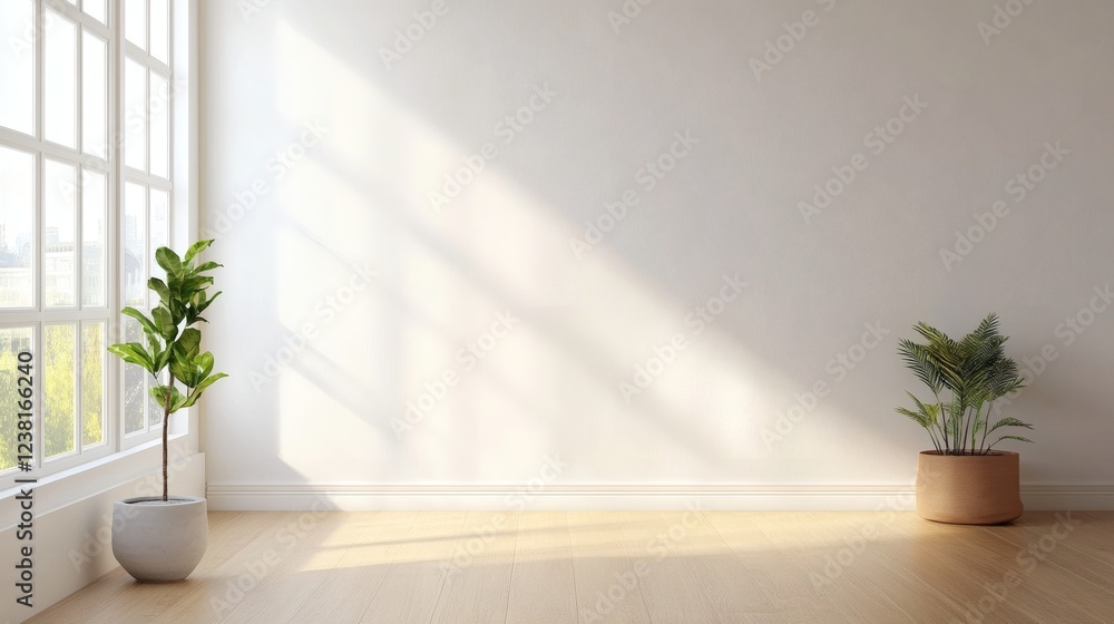 Minimalist Bright Room Interior with Plants and Sunlight