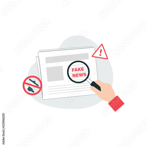 Newspaper with Magnifying Glass Vector Illustration. Fake News Detection Concept Design