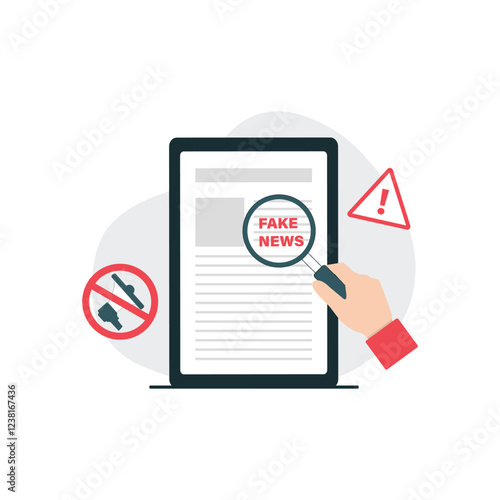 Tablet with Magnifying Glass Vector Illustration. Fake News Detection Concept Design